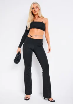 Clearance Aaliyah Black Strappy Asymmetric Flared Trouser Women Trousers