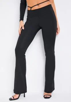 Clearance Aaliyah Black Strappy Asymmetric Flared Trouser Women Trousers