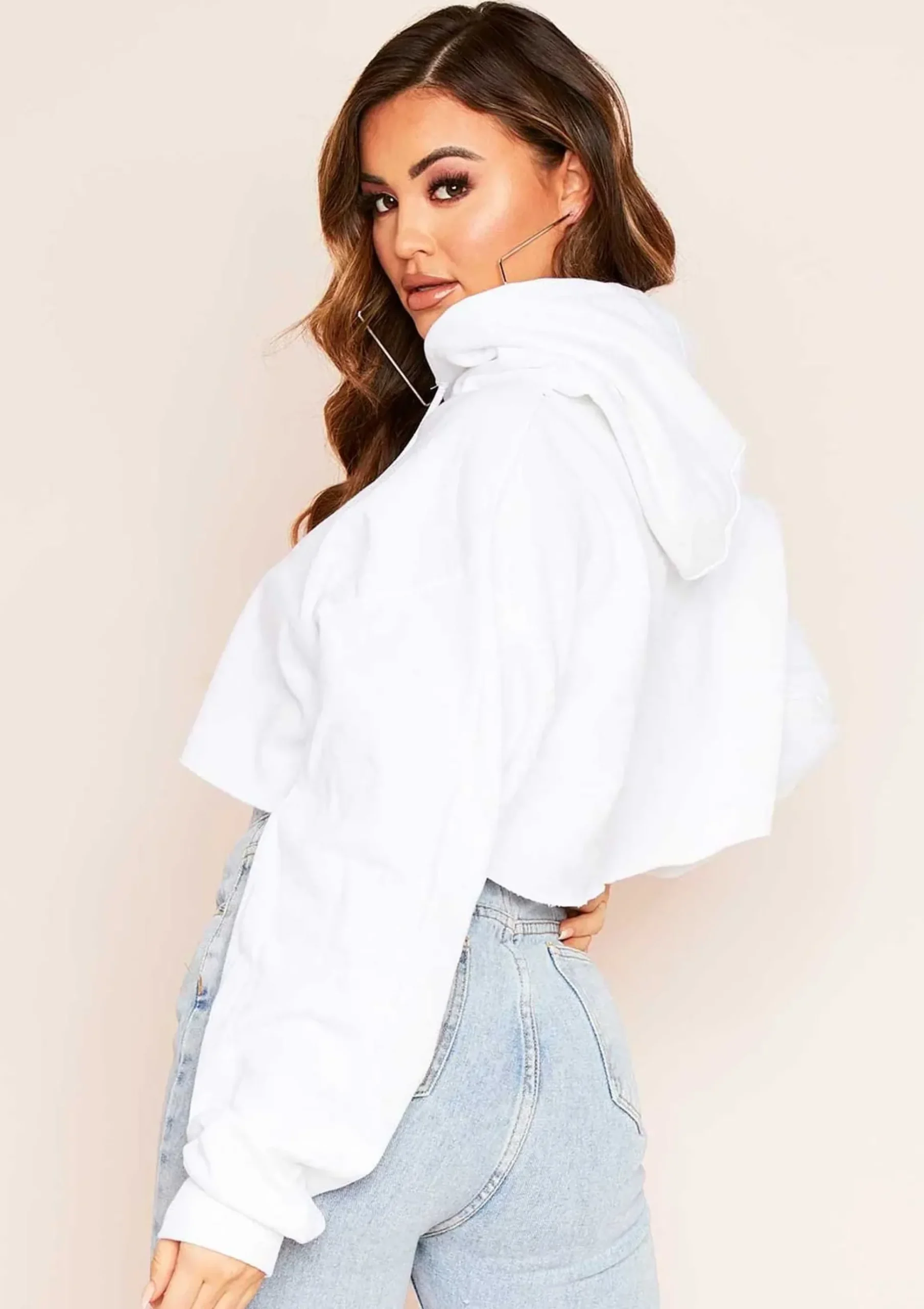 Fashion Aaliyah White Cropped Hoody Women Loungewear