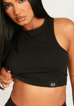 Aaliyah Black Missy Tab Detail Jersey Racer Top^Missy Empire Best Sale