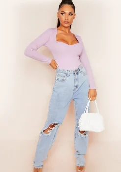 Aaliyah Lilac Bust Cup Bandage Rib Bodysuit^Missy Empire Discount