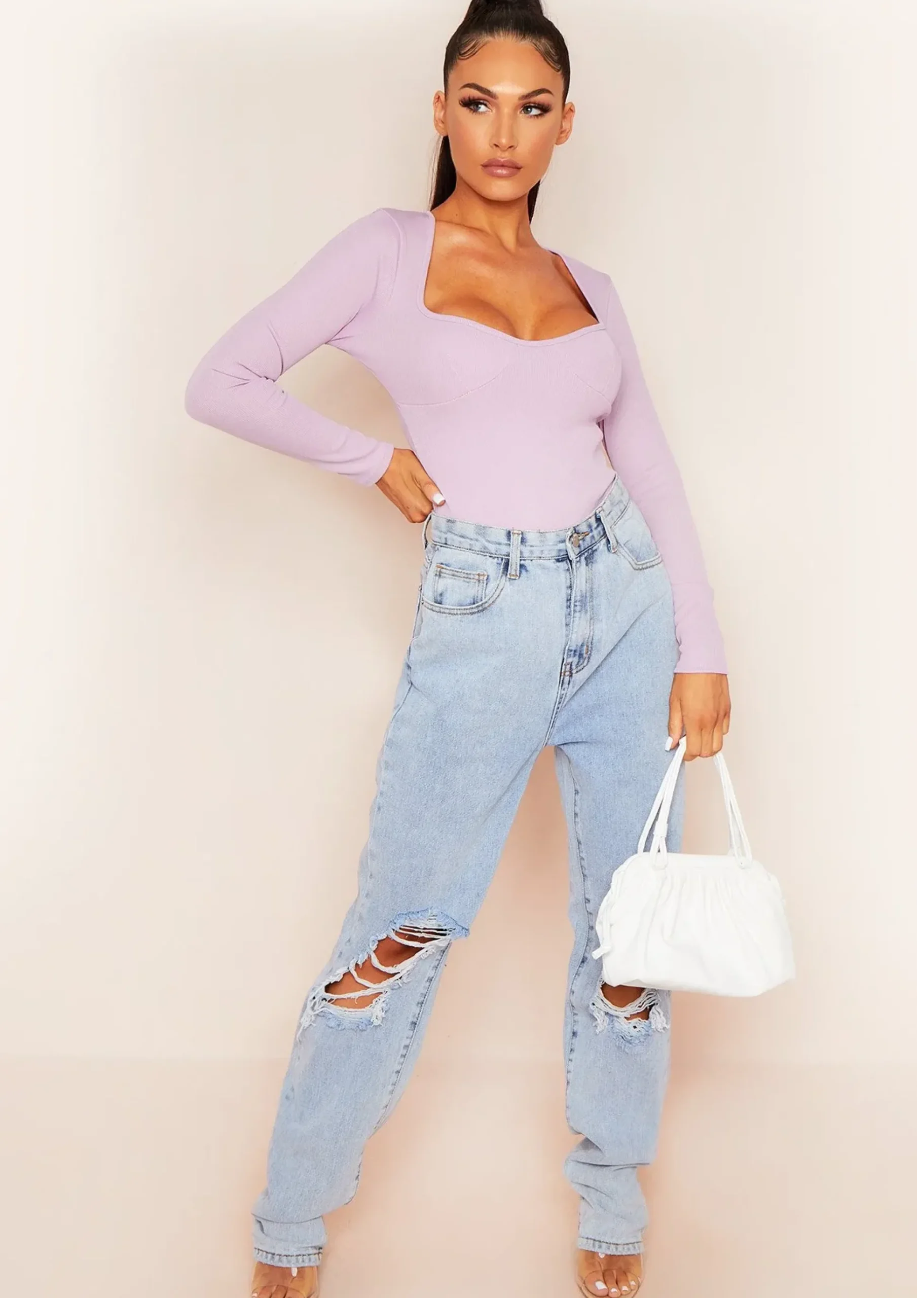 Aaliyah Lilac Bust Cup Bandage Rib Bodysuit^Missy Empire Discount