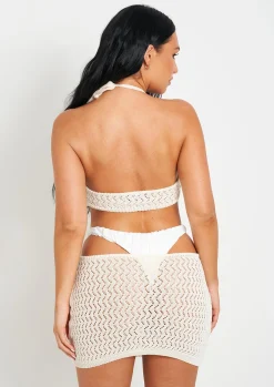 Shop Aarya Cream Knit Cut Out Mini Dress Women Dresses