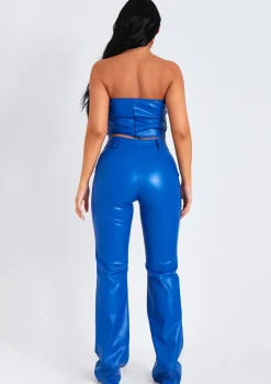 Abby Blue Faux Leather Cropped Corset^Missy Empire Flash Sale
