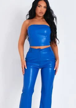 Abby Blue Faux Leather Cropped Corset^Missy Empire Flash Sale
