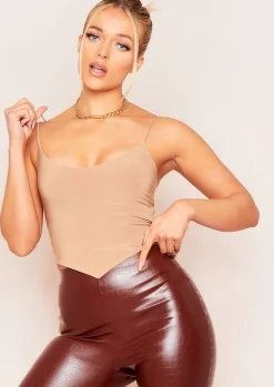 Abigail Camel Dip Hem Strappy Crop Top^Missy Empire Clearance