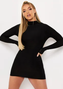 New Ada Black High Neck Long Sleeve Mini Dress Women Dresses