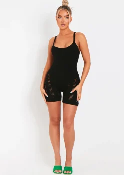 Store Adalynn Black Laddered Knitted Playsuit Women Loungewear