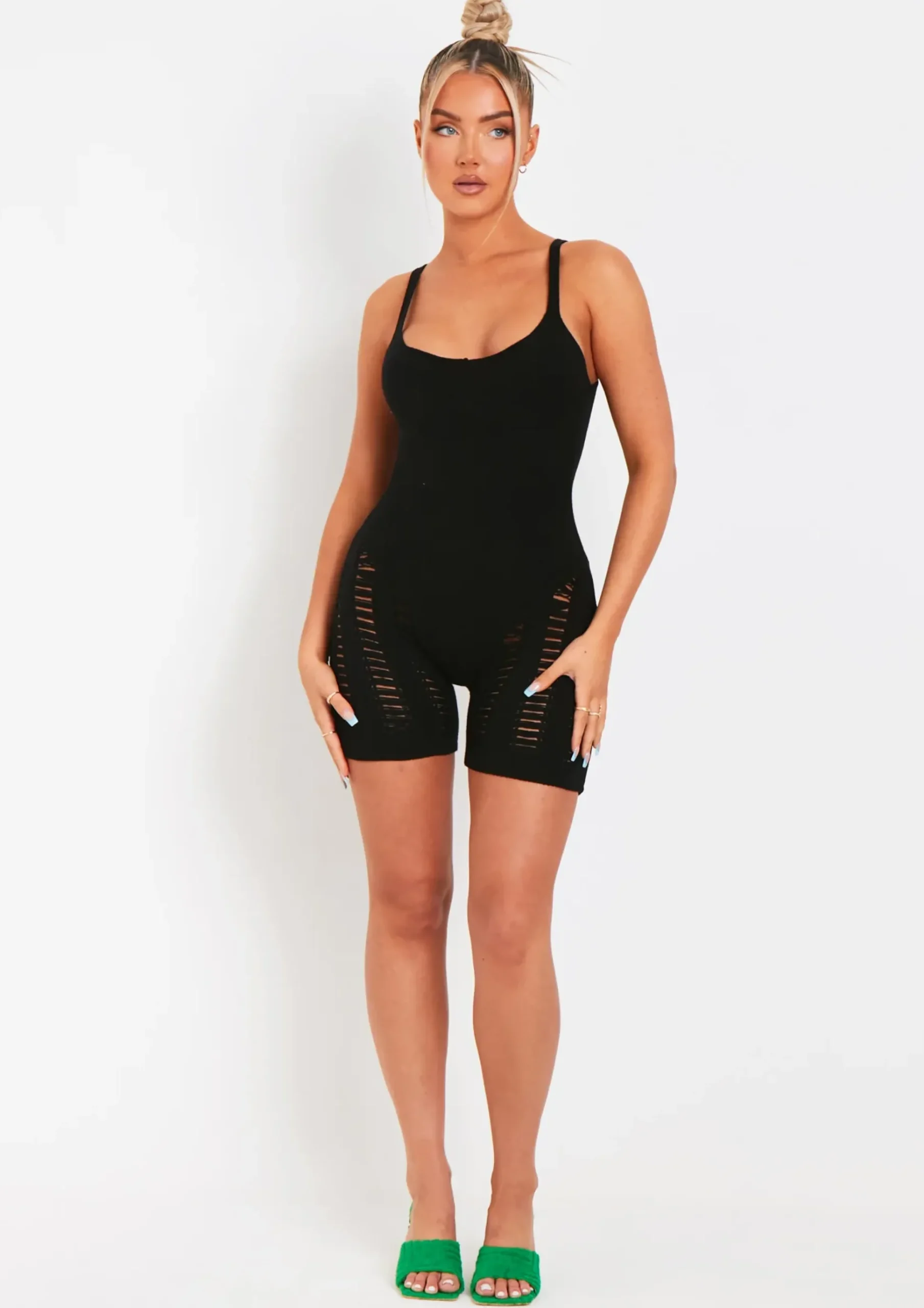 Store Adalynn Black Laddered Knitted Playsuit Women Loungewear