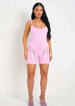Cheap Adalynn Pink Laddered Knitted Playsuit Women Loungewear