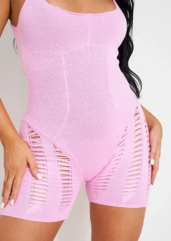 Cheap Adalynn Pink Laddered Knitted Playsuit Women Loungewear