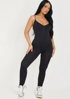Fashion Adele Black Seamless Strappy All In One Jumpsuit Women Seamless & Shapewear
