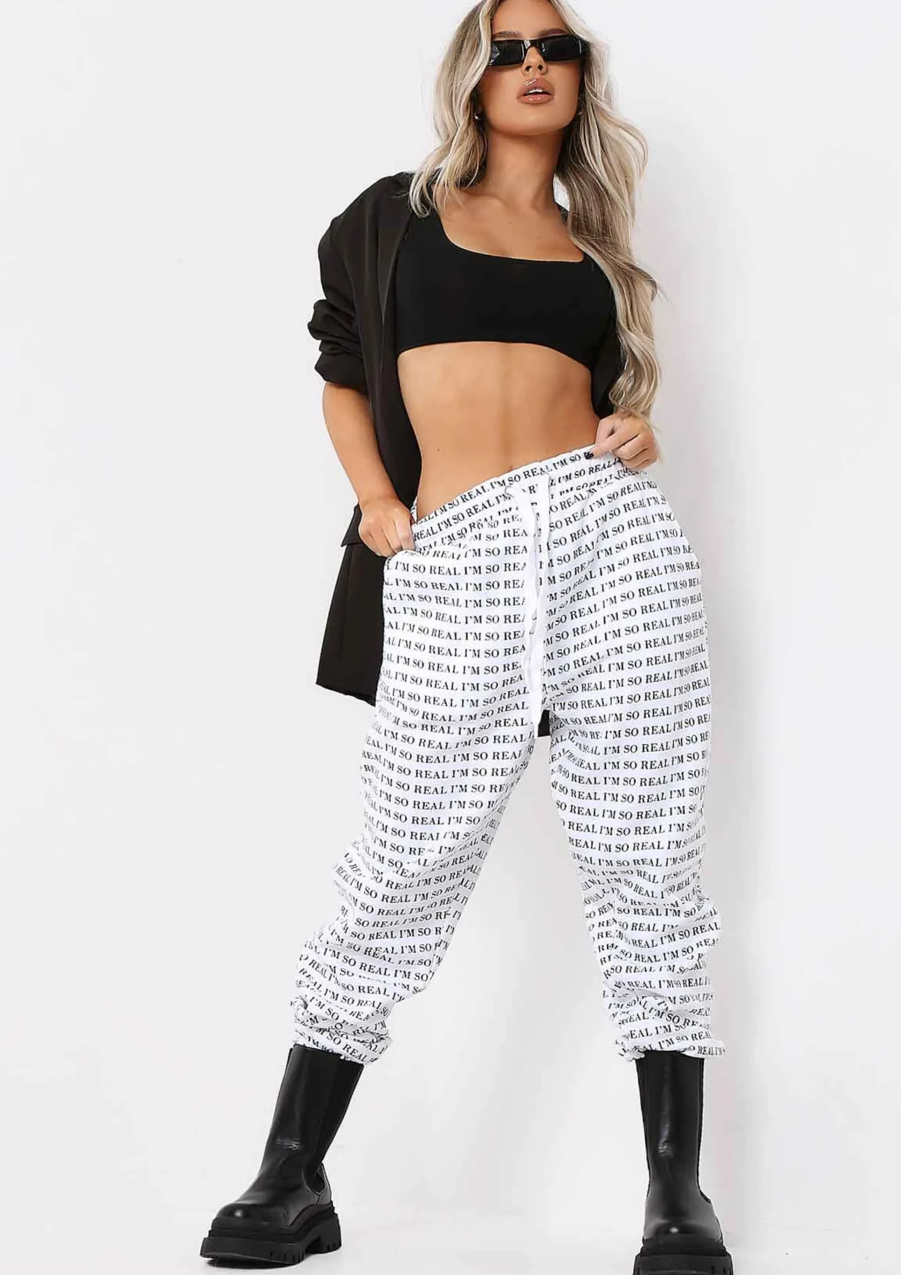Fashion Adele White I'M Real Slogan Joggers Women Loungewear
