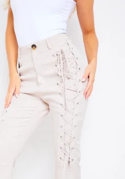 Store Affiyah Beige Cut Out Lace Up Flared Trouser Women Trousers