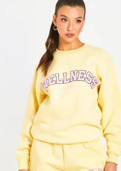 New Agne Lemon Yellow Wellness Slogan Sweatshirt Co-Ord Women Tracksuits