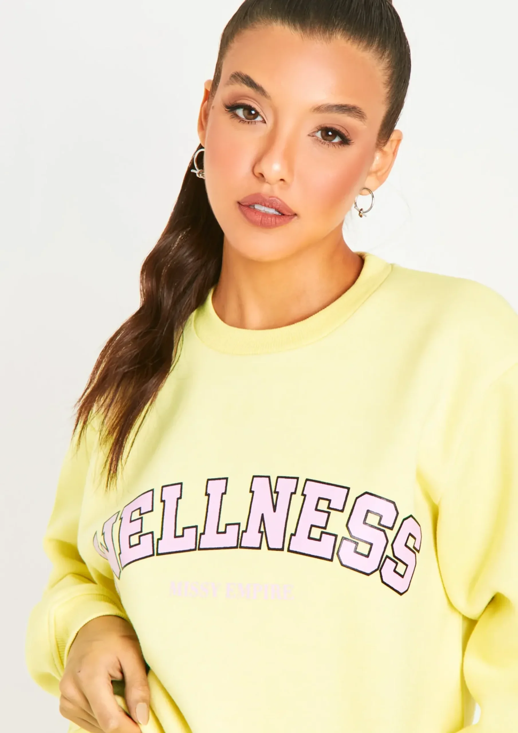 New Agne Lemon Yellow Wellness Slogan Sweatshirt Co-Ord Women Tracksuits