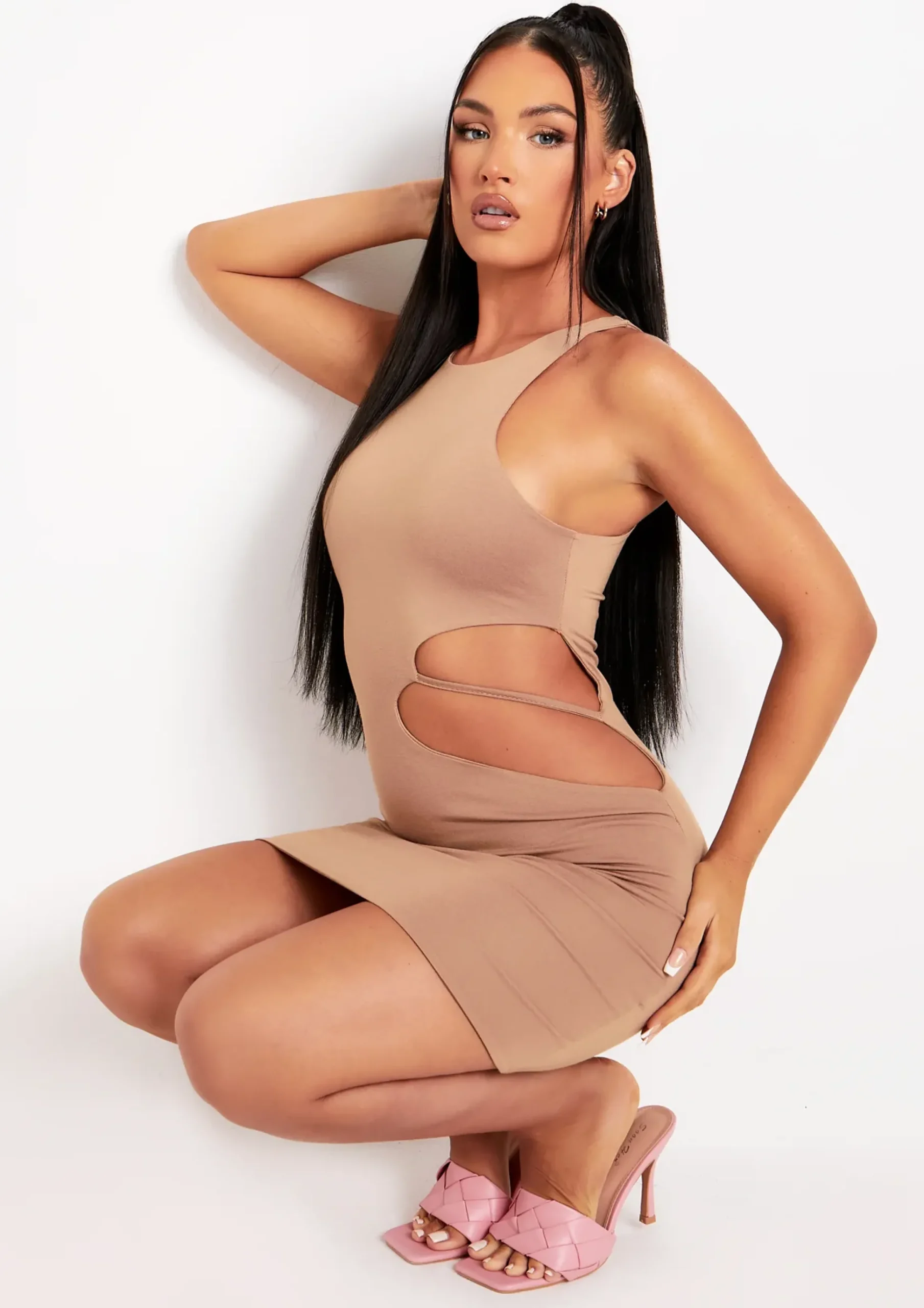 Cheap Aimee Camel Cut Out Mini Dress Women Dresses