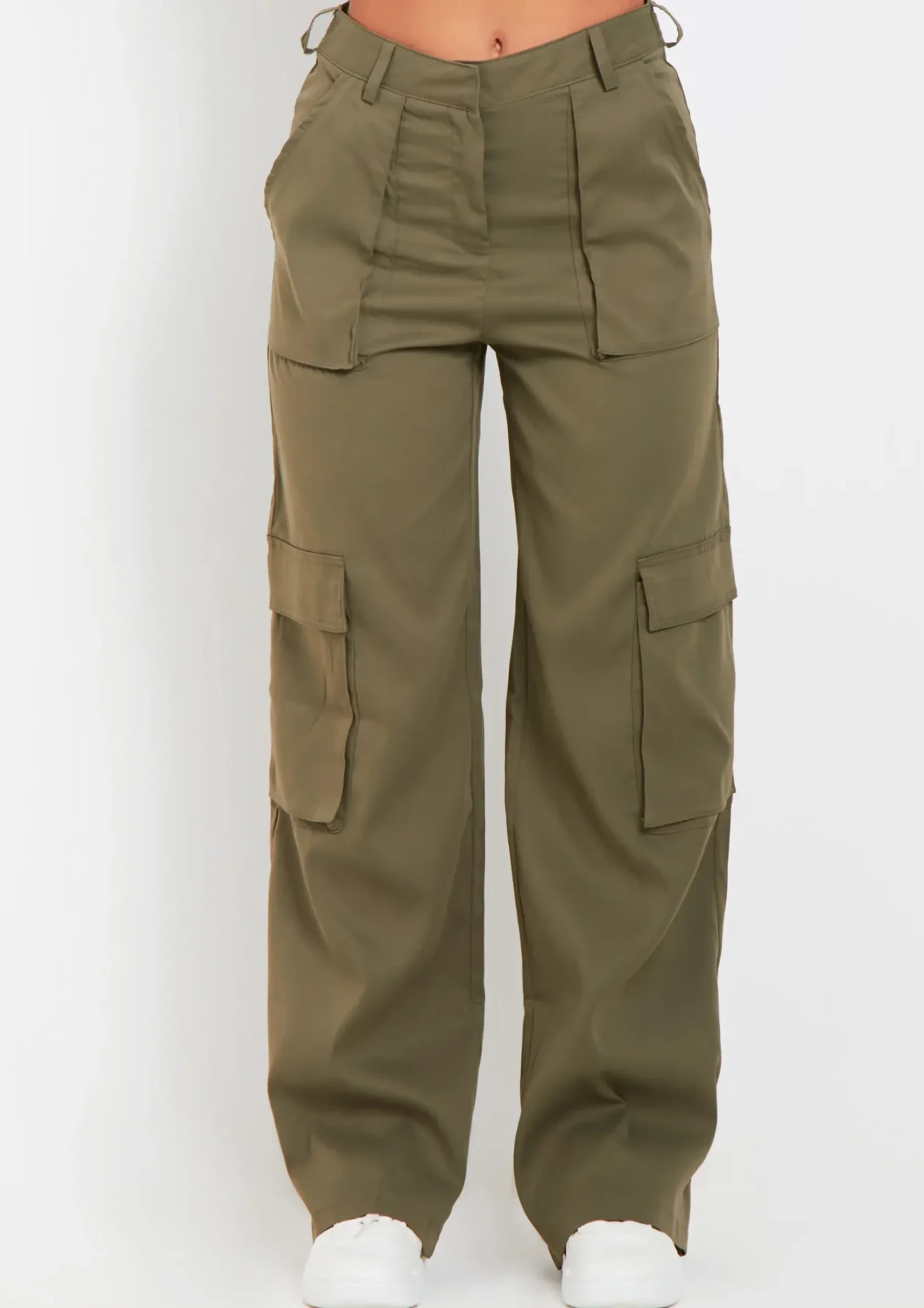 New Ainsley Khaki Pocket Detail Mid Rise Cargo Pants Women Trousers