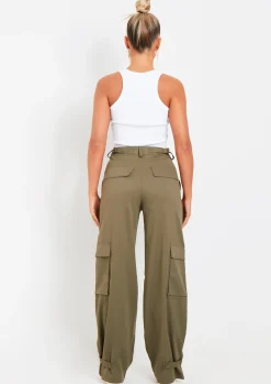 New Ainsley Khaki Pocket Detail Mid Rise Cargo Pants Women Trousers
