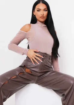 Alaia Sand Mesh Overlay Cut Out Bodysuit^Missy Empire Online