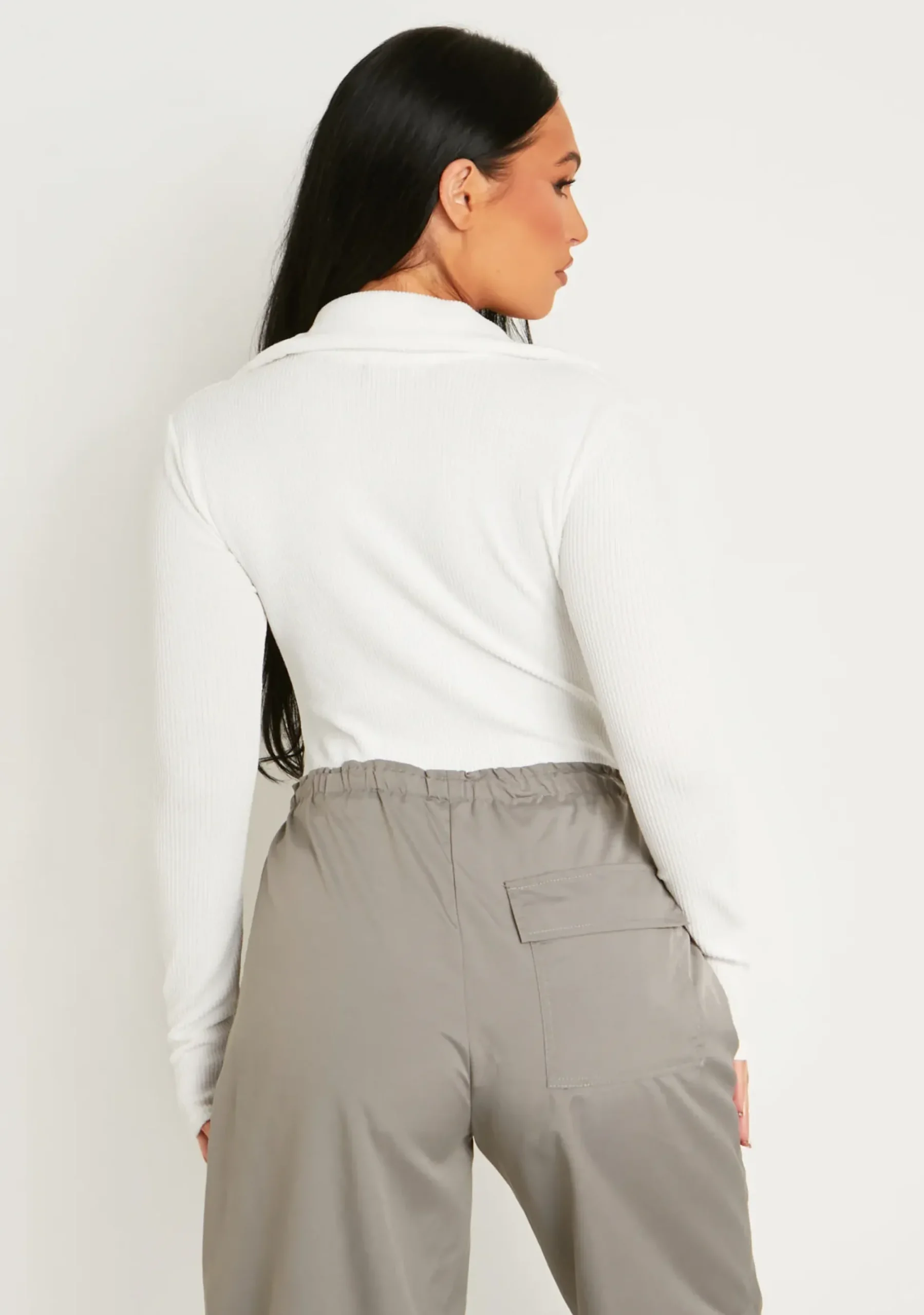 Alaina Cream Knitted Plunge Button Detail Bodysuit^Missy Empire Best