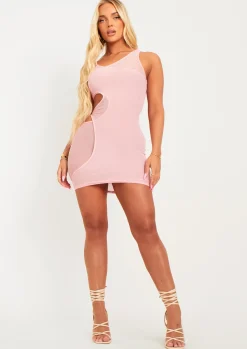 Fashion Alana Pink Mesh Overlay Mini Dress Women Dresses