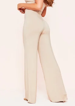 Cheap Aleena Beige Wide Leg Jersey Trousers Women Trousers