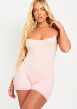 Discount Alejandra Pink Contrast Knit Rib Unitard Women Jumpsuits & Playsuits