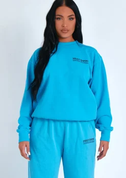 Shop Alesha Blue Text Oversized Sweatshirt Women Tracksuits