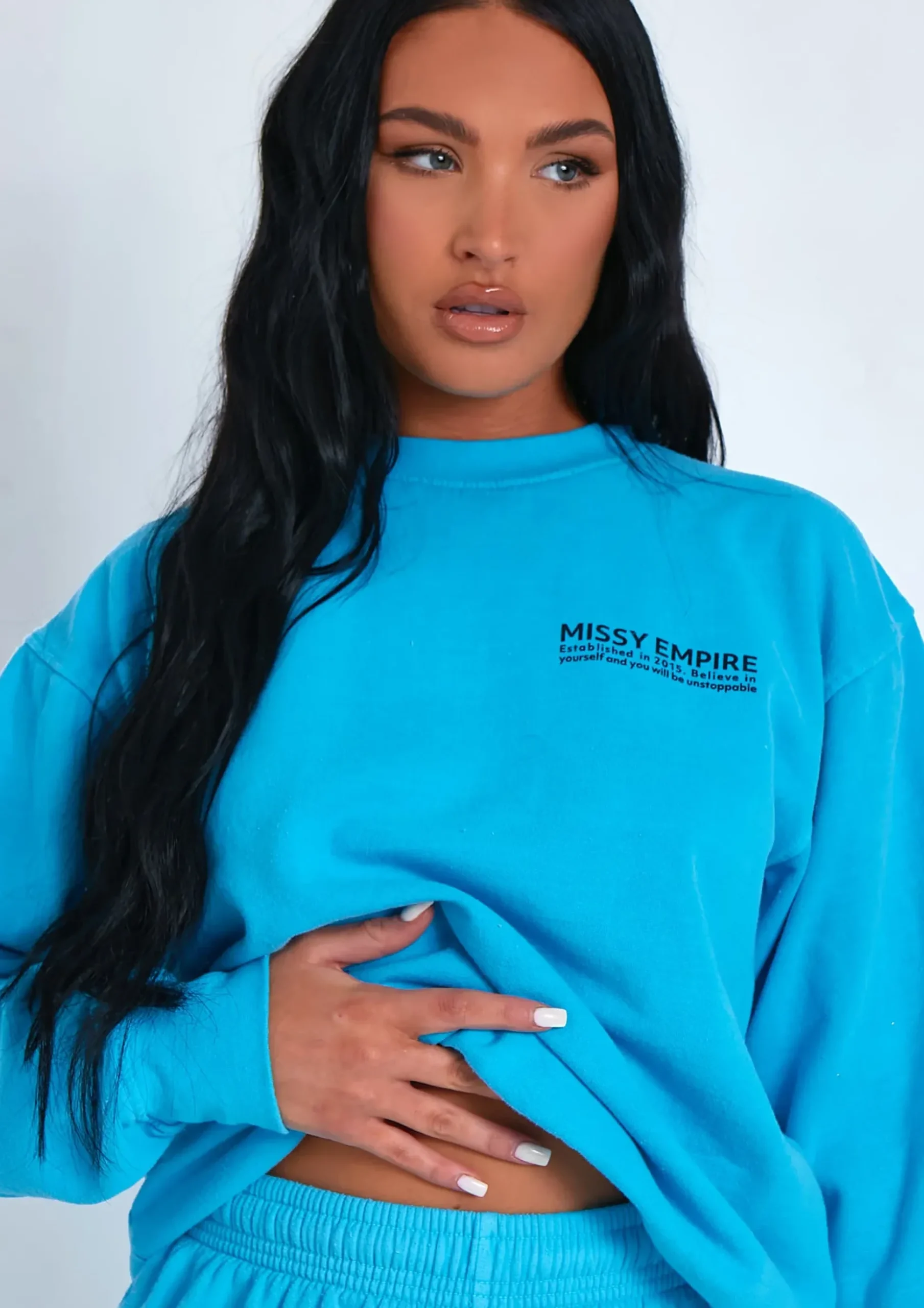 Shop Alesha Blue Text Oversized Sweatshirt Women Tracksuits