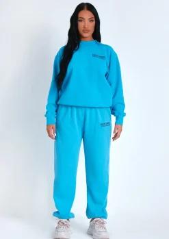 Shop Alesha Blue Text Oversized Sweatshirt Women Tracksuits