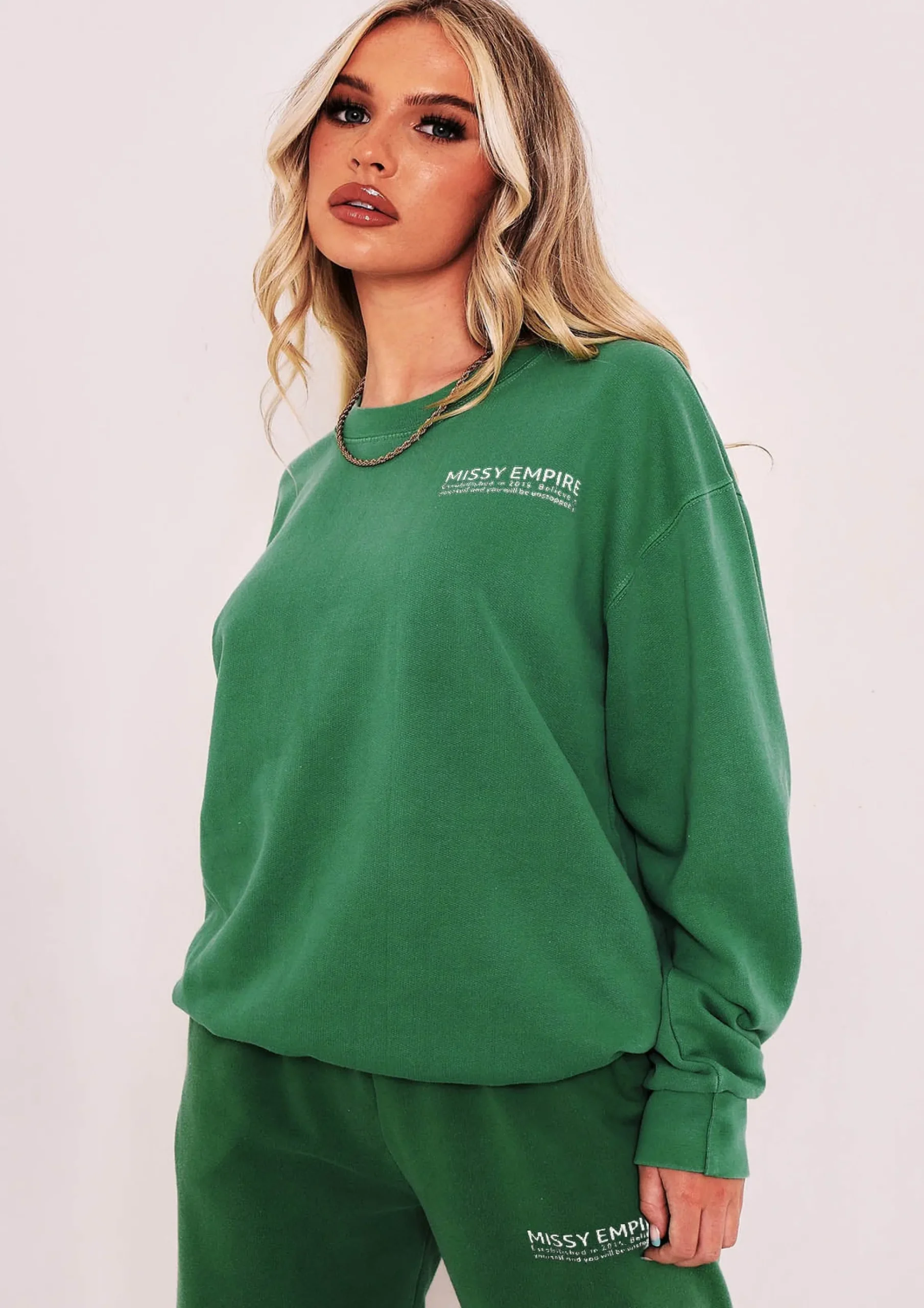 Hot Alesha Green Text Oversized Sweatshirt Women Tracksuits