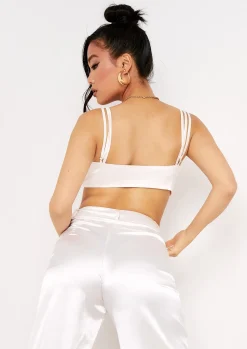 Alessia Ivory Strap Detail Twist Front Satin Bralet Crop Top^Missy Empire Store