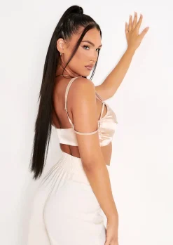 Alessia Taupe Strap Detail Twist Front Satin Bralet Crop Top^Missy Empire Best