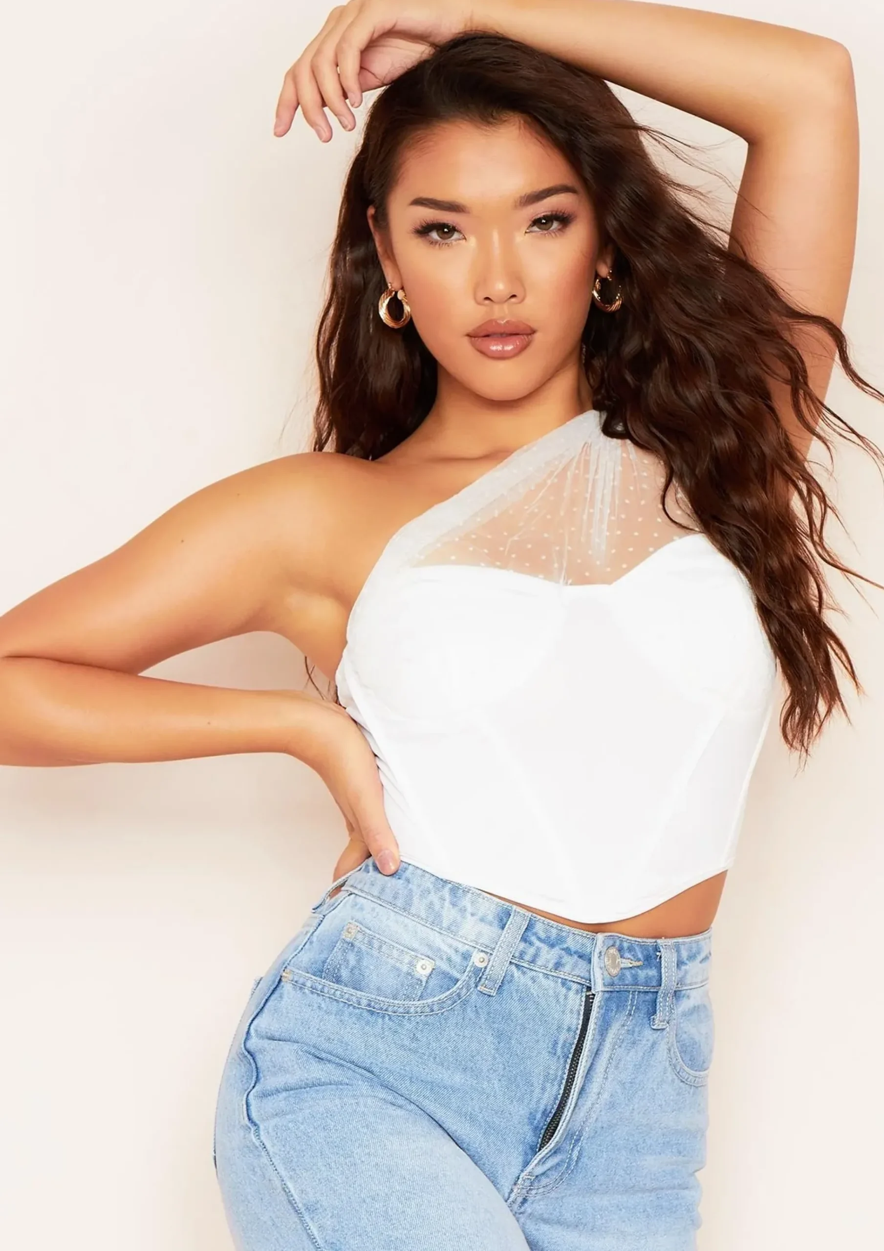 Alia White Draped Mesh Corset Top^Missy Empire Fashion