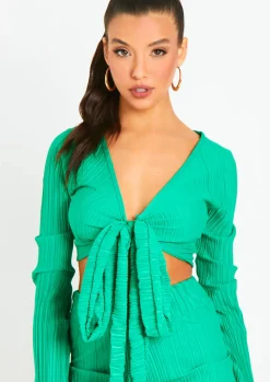 Alice Green Plisse Wrap Tie Crop Top^Missy Empire Best Sale
