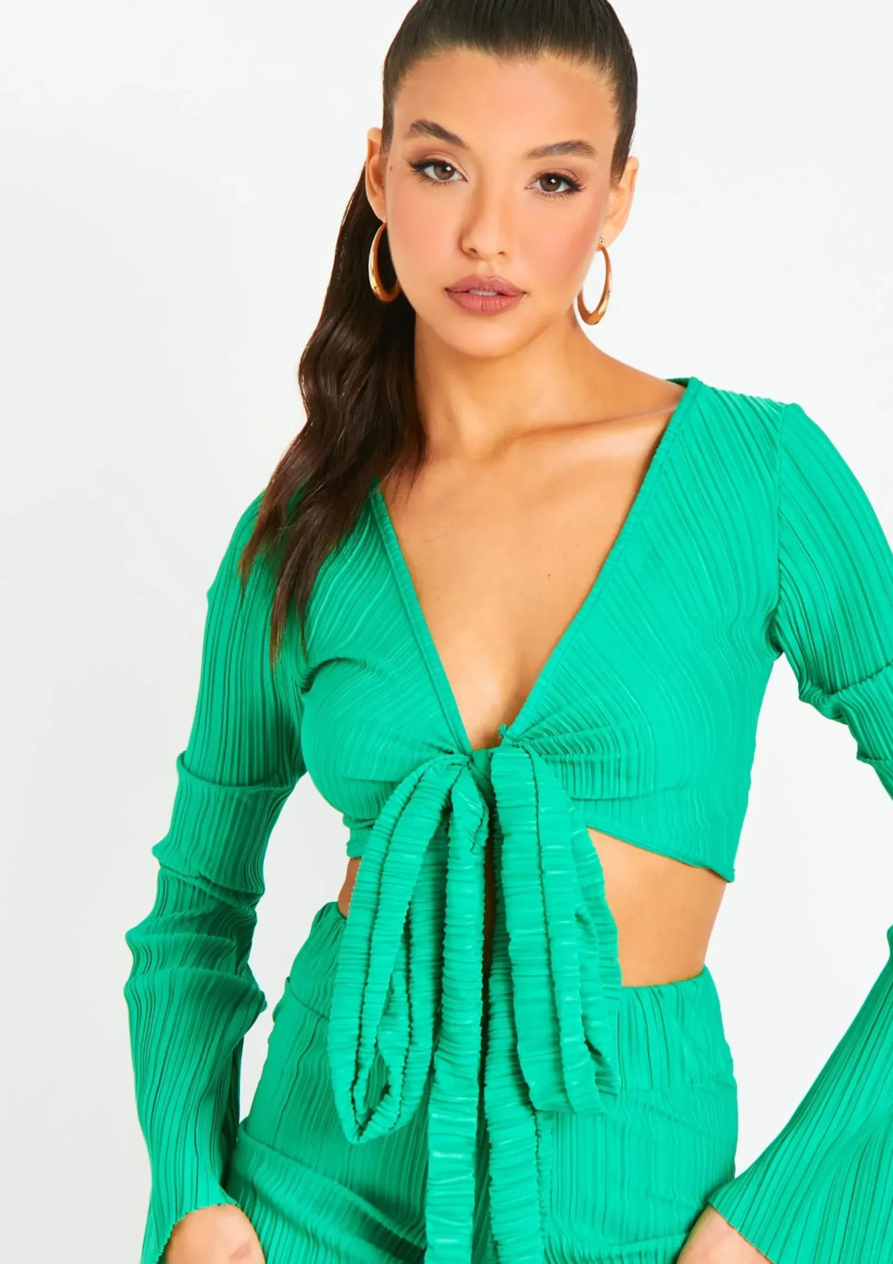 Alice Green Plisse Wrap Tie Crop Top^Missy Empire Best Sale