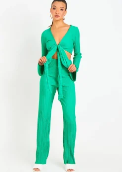 Alice Green Plisse Wrap Tie Crop Top^Missy Empire Best Sale