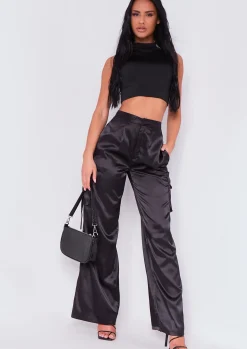 Outlet Alicia Black Satin Cargo Trouser Women Trousers