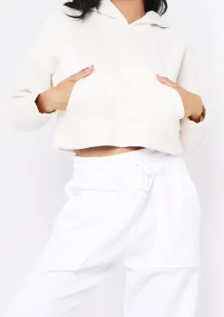 Store Alina Cream Pocket Front Cropped Hoodie Women Loungewear