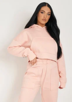 Cheap Alina Peach Pocket Front Cropped Hoodie Women Tracksuits