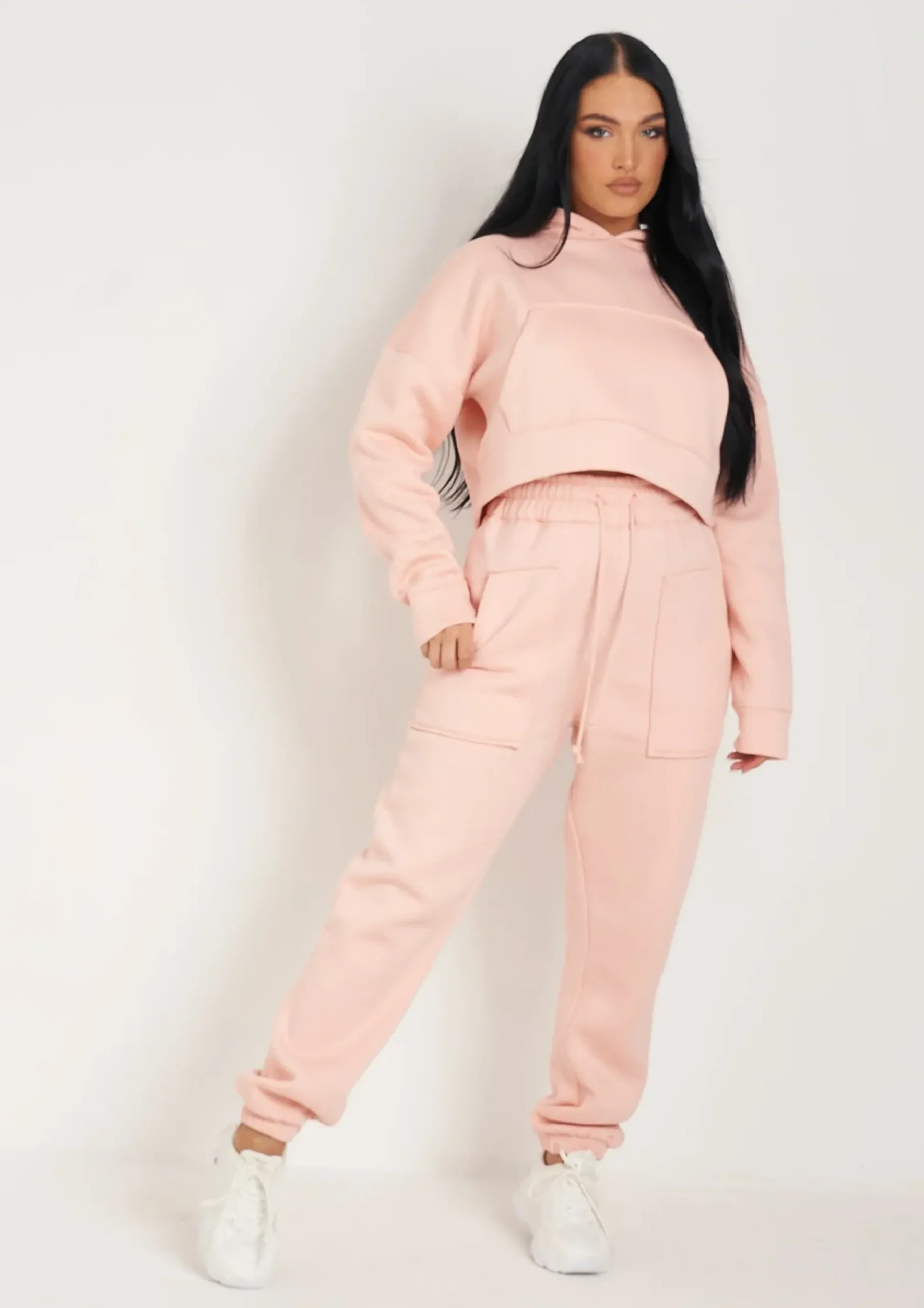 Cheap Alina Peach Pocket Front Cropped Hoodie Women Tracksuits