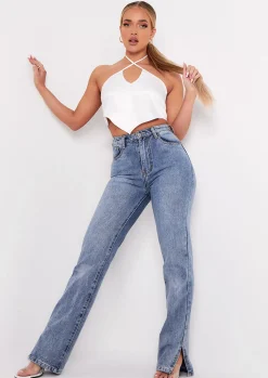 Aliyah Ivory Cross Strap Satin Tie Pointed Hem Top^Missy Empire Discount