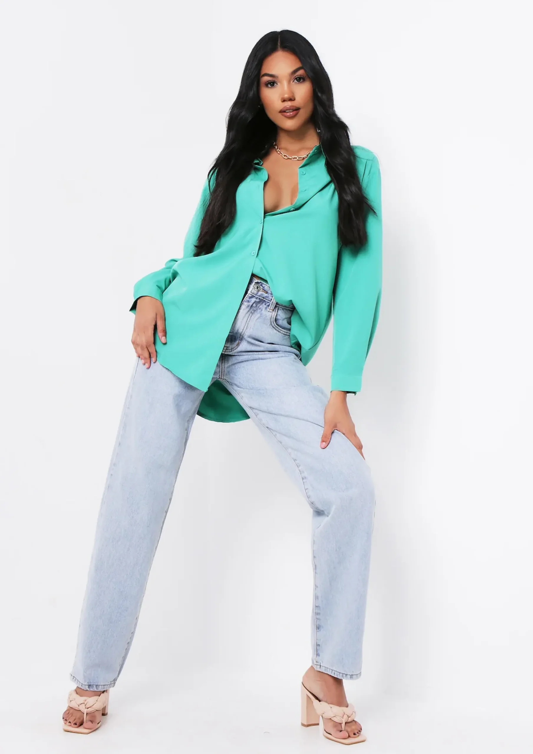 Aliza Green Oversized Button Up Shirt^Missy Empire Fashion