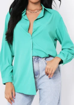 Aliza Green Oversized Button Up Shirt^Missy Empire Fashion