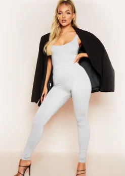 Allison Grey Double Thick Square Neck Vest Bodysuit^Missy Empire Fashion