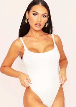Allison Ivory Double Thick Square Neck Vest Bodysuit^Missy Empire New