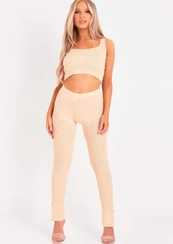 Cheap Alma Beige Fine Knit Leggings Women Leggings