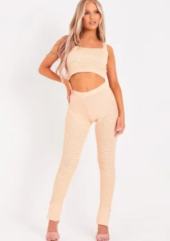 Cheap Alma Beige Fine Knit Leggings Women Leggings