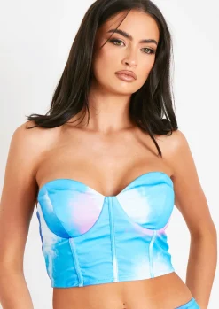 Alyssia Blue Tie Dye Printed Cropped Corset^Missy Empire Cheap